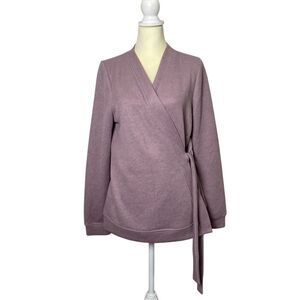 Bre Canyon Wrap Front Knit Sweater Mauve Purple Size L